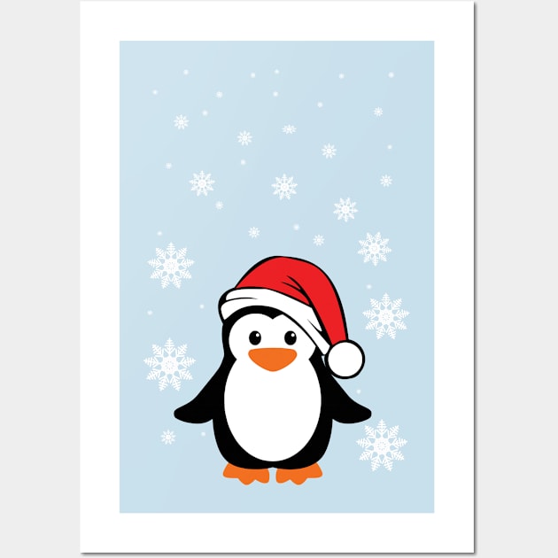 Christmas Penguin Cute Santa Hat Wall Art by Rebus28